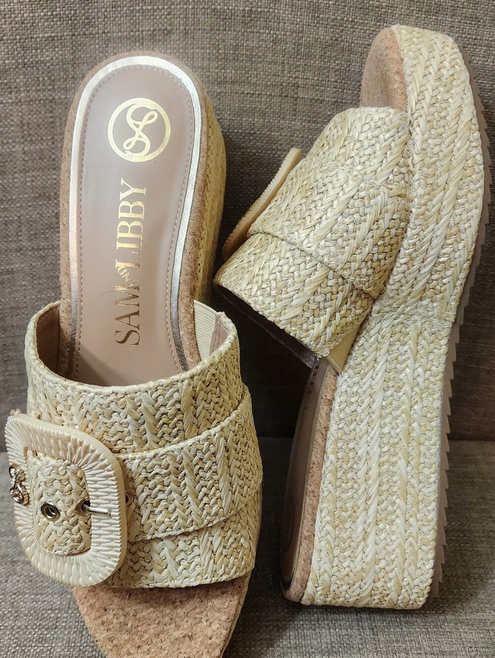 Natural Raffia Platform Slide with Buckle - Picture 6 of 6